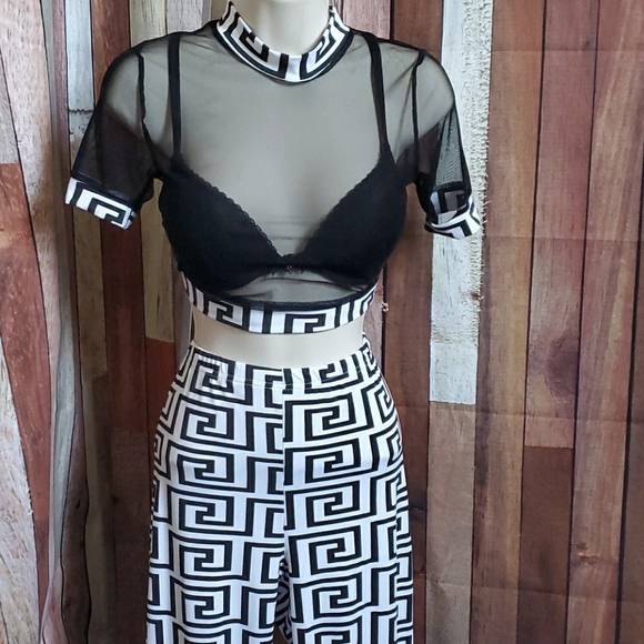 Sexy Mesh Cropped Top Pencil Tight Legging Pants - Picture 2 of 12